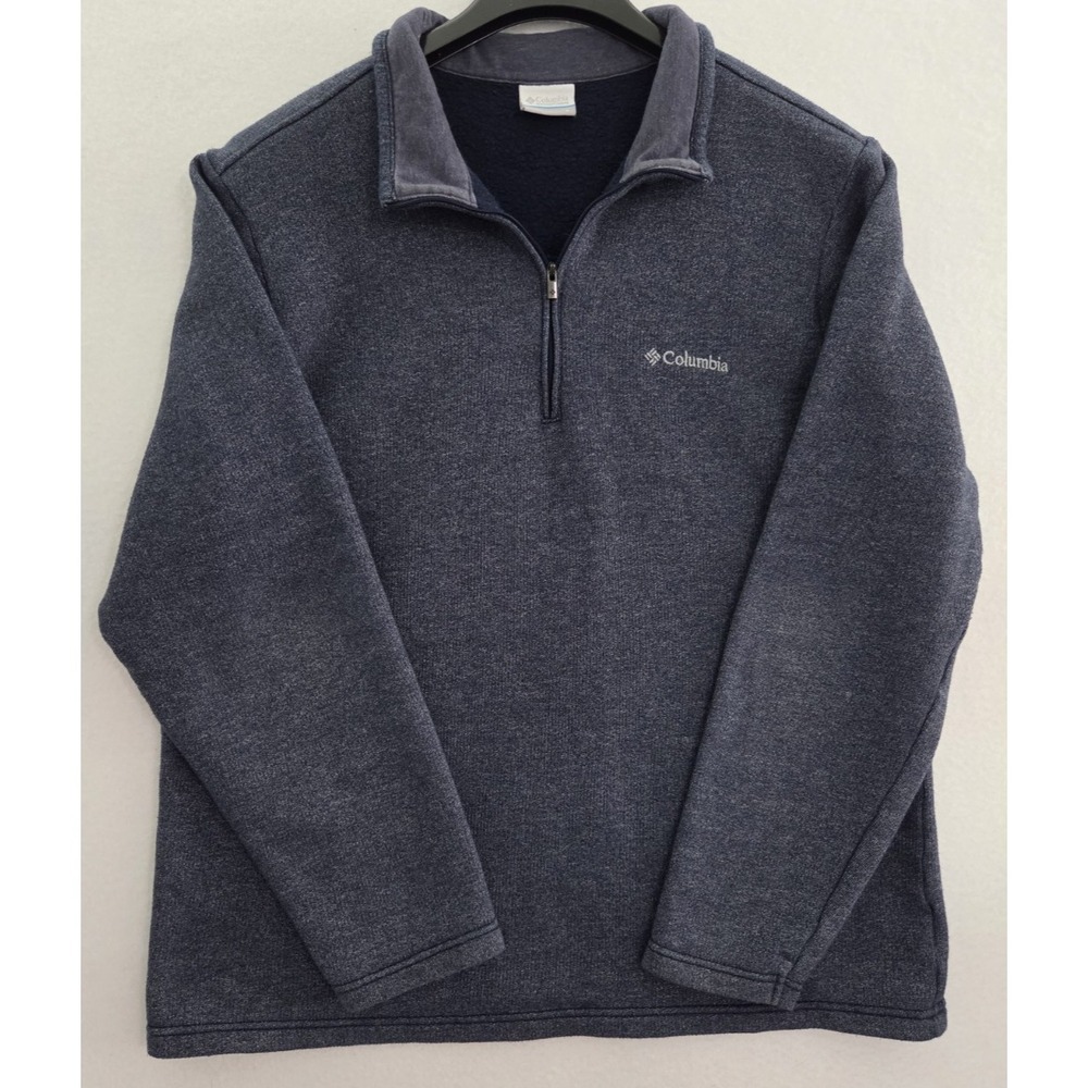 Columbia Mens Quarter Zip Pullover Heather Navy Blue Fleece Sweater L AM1534